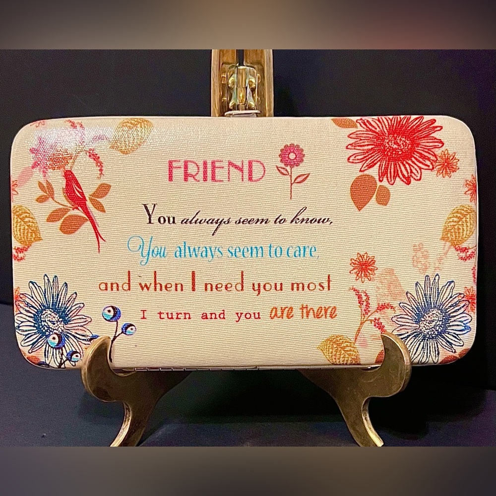 Leather Wallet with a floral design and poem, sturdy with a metal outline